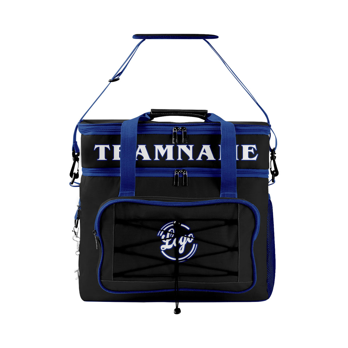 Maßgeschickerte Schwarz Dunkelblau vollflächig bedruckte isolierte Kühltasche mit Doppelwand Wasserdichte 600D Oxford Picknick-Tragetasche für Teamevents & Outdoor-Grillen
