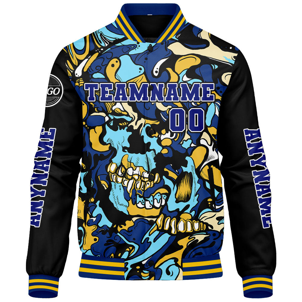 Maßgeschneiderte Königliche Gelb Letterman Varsity Jacket Individuelle Stickerei Druck nach Ihrem Wunsch