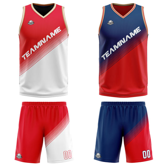 Benutzerdefinierte Rot Weiß Reversible Basketball Jersey Personalisierte Print Name Nummer Logo