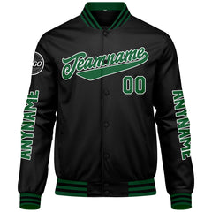Maßgeschneiderte Grün Schwarz Letterman Varsity Jacket Individuelle Stickerei Druck nach Ihrem Wunsch