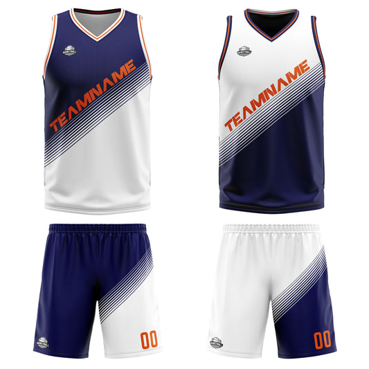 Benutzerdefinierte Marine Weiß Reversible Basketball Jersey Personalisierte Print Name Nummer Logo