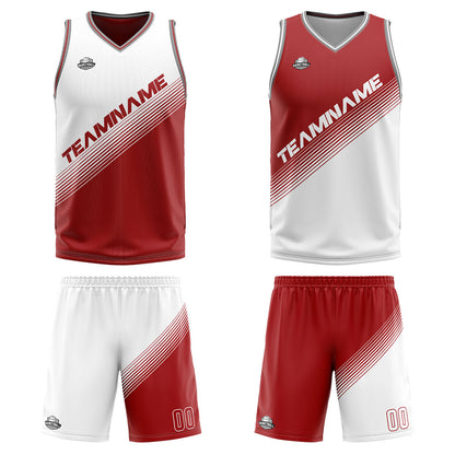 Benutzerdefinierte Weiß Rot Reversible Basketball Jersey Personalisierte Print Name Nummer Logo