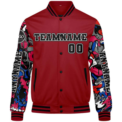 Maßgeschneiderte Rot Letterman Varsity Jacket Individuelle Stickerei Druck nach Ihrem Wunsch