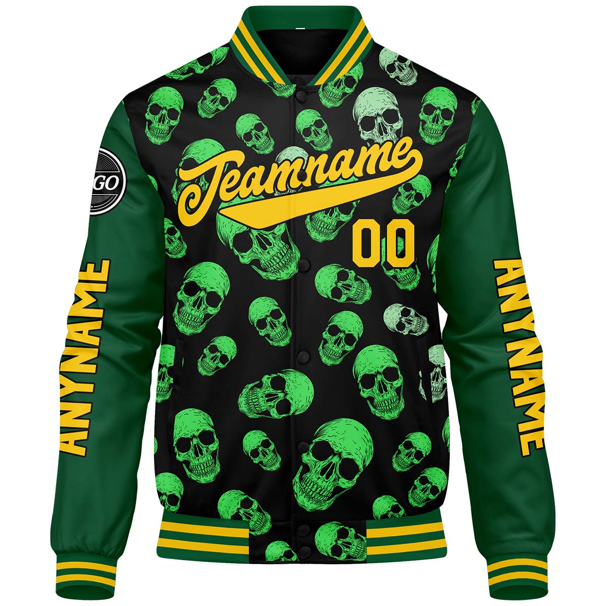 Maßgeschneiderte Grün Letterman Varsity Jacket Individuelle Stickerei Druck nach Ihrem Wunsch