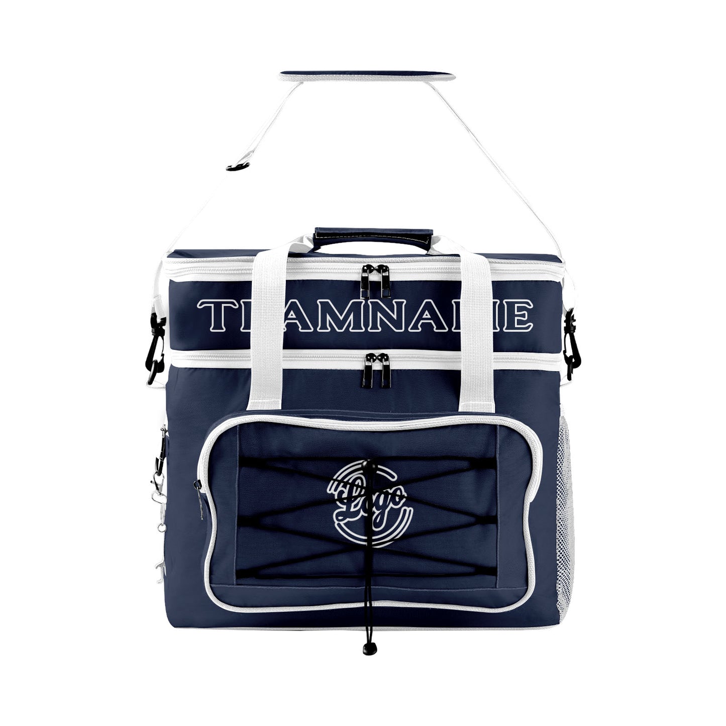 Maßgeschickerte Marine Weiß vollflächig bedruckte isolierte Kühltasche mit Doppelwand Wasserdichte 600D Oxford Picknick-Tragetasche für Teamevents & Outdoor-Grillen