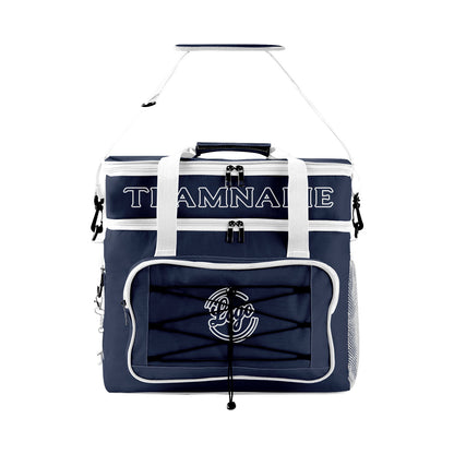 Maßgeschickerte Marine Weiß vollflächig bedruckte isolierte Kühltasche mit Doppelwand Wasserdichte 600D Oxford Picknick-Tragetasche für Teamevents & Outdoor-Grillen