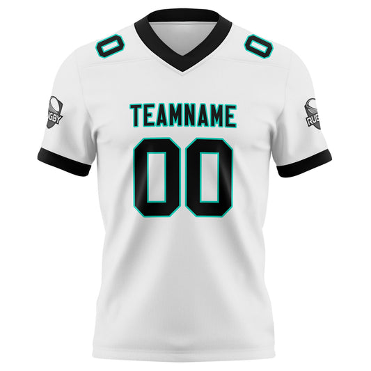 Benutzerdefinierte Weiß Schwarz Fußball Trikots Personalisierter Name Nummer Logo