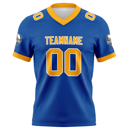 Benutzerdefinierte Blau Gelb Fußball Trikots Personalisierter Name Nummer Logo