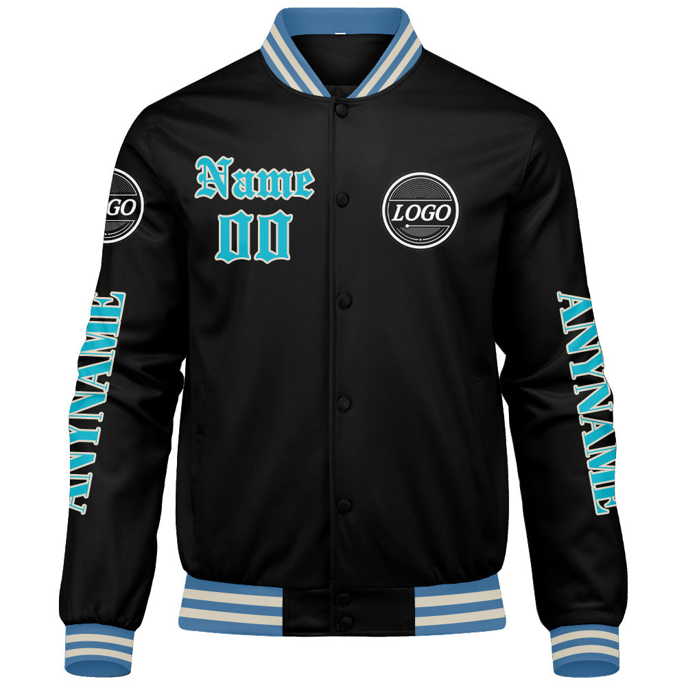 Maßgeschneiderte Hellblau Letterman Varsity Jacket Individuelle Stickerei Druck nach Ihrem Wunsch
