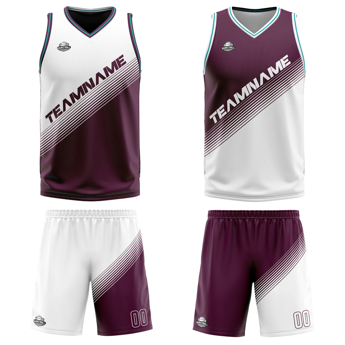 Benutzerdefinierte Weiß Lila Reversible Basketball Jersey Personalisierte Print Name Nummer Logo