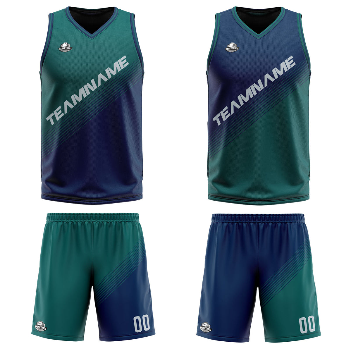 Benutzerdefinierte Grün Blau Reversible Basketball Jersey Personalisierte Print Name Nummer Logo