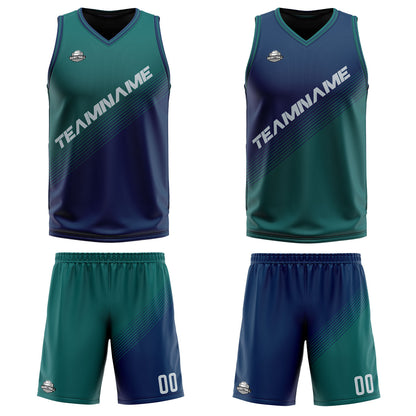 Benutzerdefinierte Grün Blau Reversible Basketball Jersey Personalisierte Print Name Nummer Logo