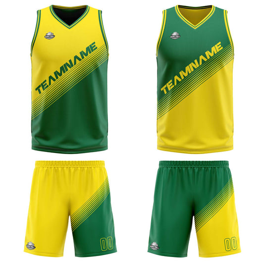 Benutzerdefinierte Gelb Grün Reversible Basketball Jersey Personalisierte Print Name Nummer Logo