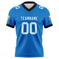Benutzerdefinierte Blau Cyan Fußball Trikots Personalisierter Name Nummer Logo