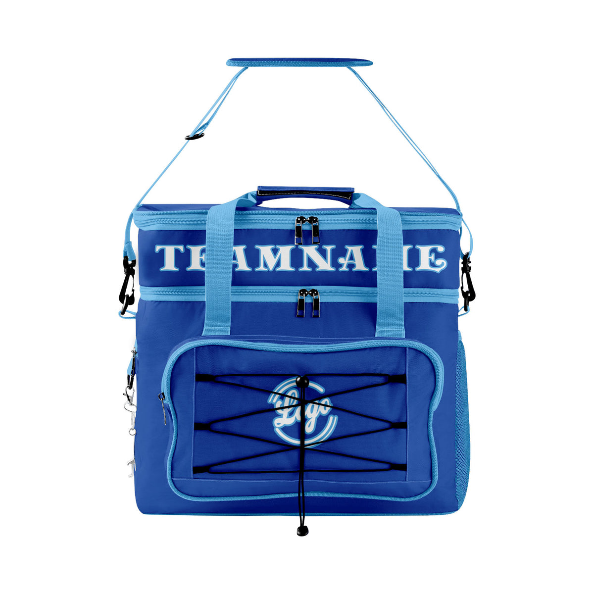 Maßgeschickerte Dunkelblau Türkis vollflächig bedruckte isolierte Kühltasche mit Doppelwand Wasserdichte 600D Oxford Picknick-Tragetasche für Teamevents & Outdoor-Grillen