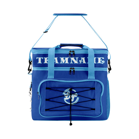 Maßgeschickerte Dunkelblau Türkis vollflächig bedruckte isolierte Kühltasche mit Doppelwand Wasserdichte 600D Oxford Picknick-Tragetasche für Teamevents & Outdoor-Grillen