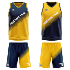 Benutzerdefinierte Marine Gelb Reversible Basketball Jersey Personalisierte Print Name Nummer Logo