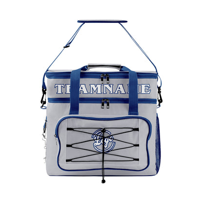 Maßgeschickerte Grau Dunkelblau vollflächig bedruckte isolierte Kühltasche mit Doppelwand Wasserdichte 600D Oxford Picknick-Tragetasche für Teamevents & Outdoor-Grillen