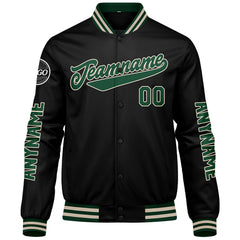 Maßgeschneiderte Dunkelgrün Schwarze Creme Letterman Varsity Jacket Individuelle Stickerei Druck nach Ihrem Wunsch