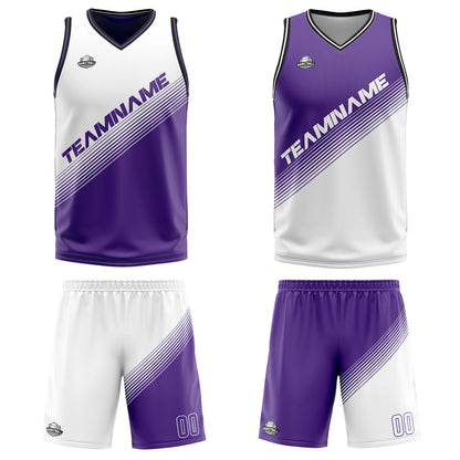 Benutzerdefinierte Weiß Lila Reversible Basketball Jersey Personalisierte Print Name Nummer Logo