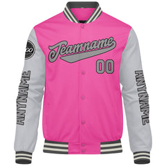Maßgeschneiderte Rosa Grau Letterman Varsity Jacket Individuelle Stickerei Druck nach Ihrem Wunsch