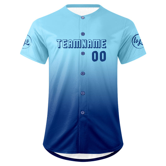 Benutzerdefiniert Hellblau Blau Personalisierter Baseball Jersey mit Farbverlauf Team Uniform mit Namen und Nummer