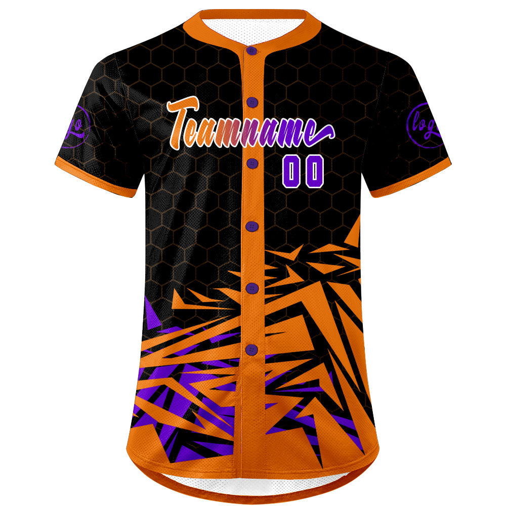 Benutzerdefiniert Orange Lila Personalisierter Baseball Jersey mit Farbverlauf Team Uniform mit Namen und Nummer