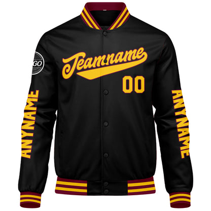 Maßgeschneiderte Crimson Schwarz Gelb Letterman Varsity Jacket Individuelle Stickerei Druck nach Ihrem Wunsch