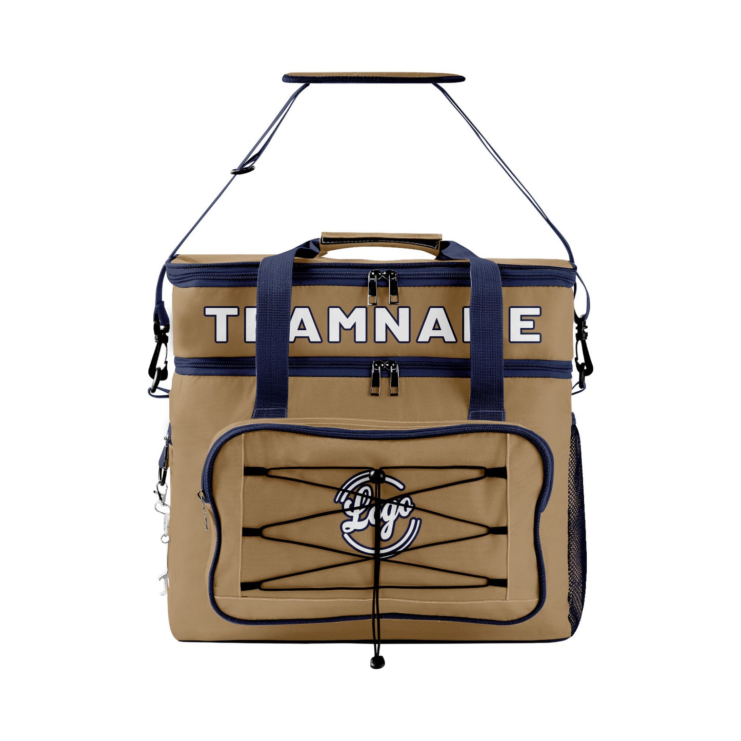Maßgeschickerte Braun Blau vollflächig bedruckte isolierte Kühltasche mit Doppelwand Wasserdichte 600D Oxford Picknick-Tragetasche für Teamevents & Outdoor-Grillen