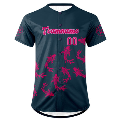 Benutzerdefiniert Dunkelblau Hellrosa Personalisierter Baseball Jersey mit Farbverlauf Team Uniform mit Namen und Nummer