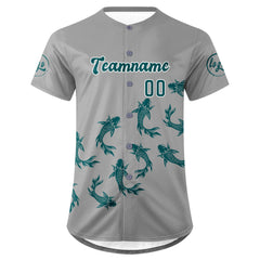 Benutzerdefiniert Grau Türkis Personalisierter Baseball Jersey mit Farbverlauf Team Uniform mit Namen und Nummer