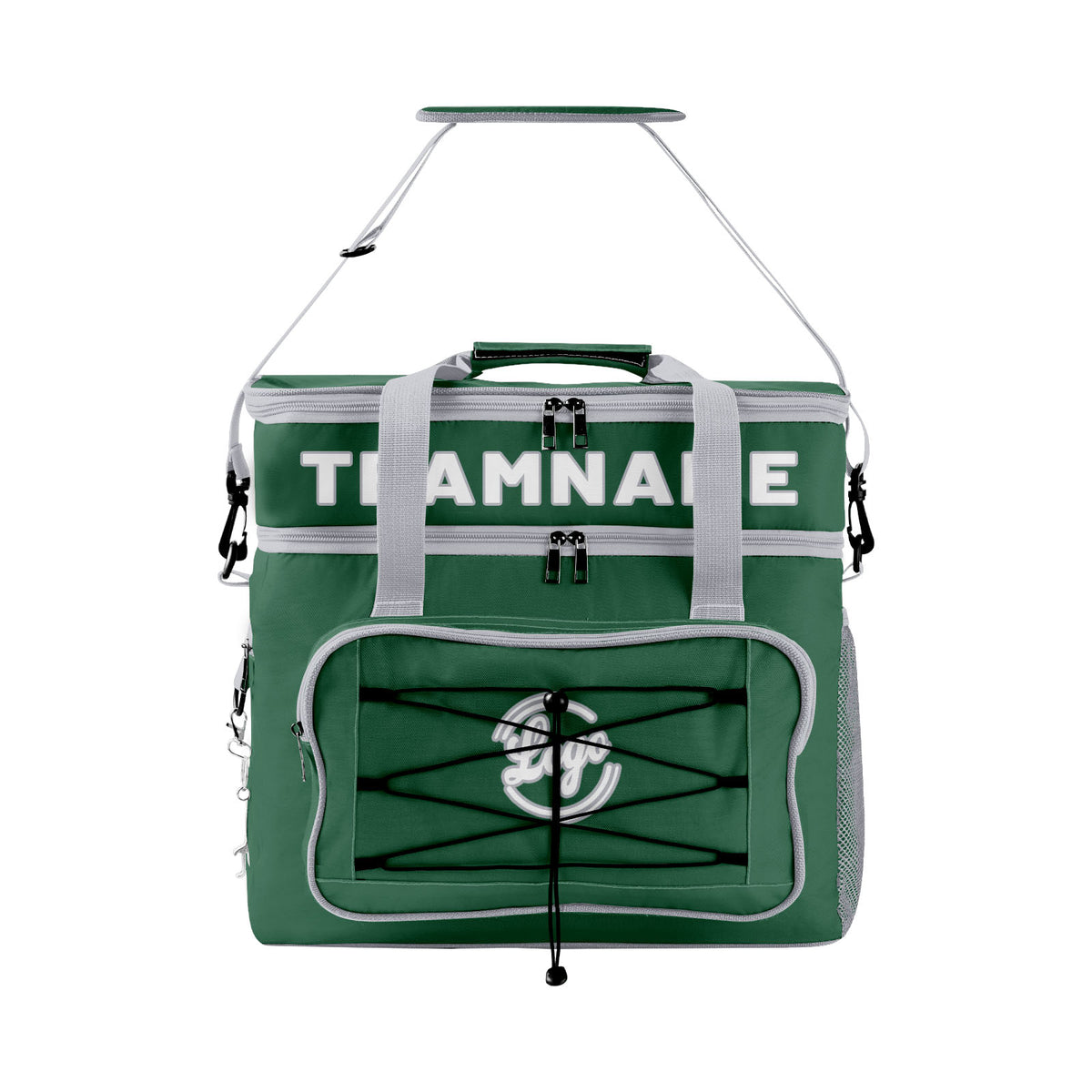 Maßgeschickerte Dunkelgrün Grau vollflächig bedruckte isolierte Kühltasche mit Doppelwand Wasserdichte 600D Oxford Picknick-Tragetasche für Teamevents & Outdoor-Grillen