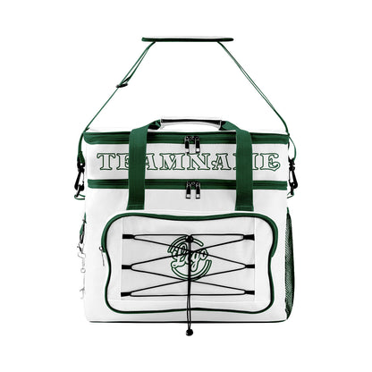 Maßgeschickerte Weiß Dunkelgrün vollflächig bedruckte isolierte Kühltasche mit Doppelwand Wasserdichte 600D Oxford Picknick-Tragetasche für Teamevents & Outdoor-Grillen