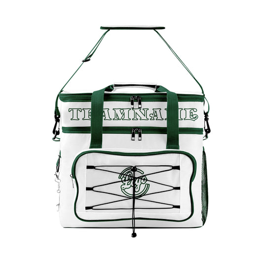 Maßgeschickerte Weiß Dunkelgrün vollflächig bedruckte isolierte Kühltasche mit Doppelwand Wasserdichte 600D Oxford Picknick-Tragetasche für Teamevents & Outdoor-Grillen