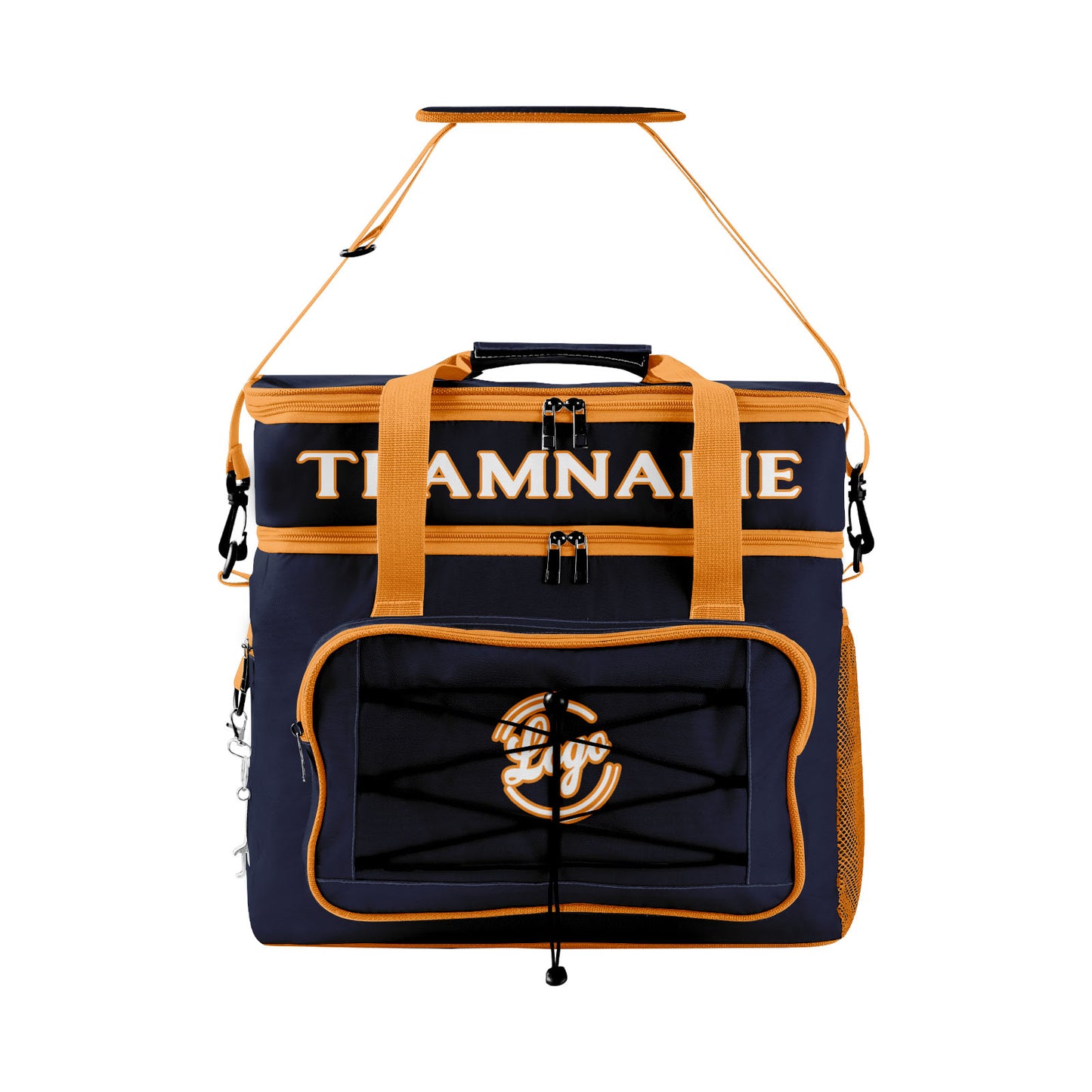 Maßgeschickerte Marine Orange vollflächig bedruckte isolierte Kühltasche mit Doppelwand Wasserdichte 600D Oxford Picknick-Tragetasche für Teamevents & Outdoor-Grillen