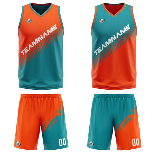 Benutzerdefinierte Orange Grün Reversible Basketball Jersey Personalisierte Print Name Nummer Logo