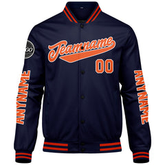 Maßgeschneiderte Marine Orange Letterman Varsity Jacket Individuelle Stickerei Druck nach Ihrem Wunsch
