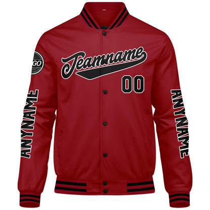 Maßgeschneiderte Rot Schwarz Letterman Varsity Jacket Individuelle Stickerei Druck nach Ihrem Wunsch