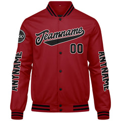 Maßgeschneiderte Rot Schwarz Letterman Varsity Jacket Individuelle Stickerei Druck nach Ihrem Wunsch