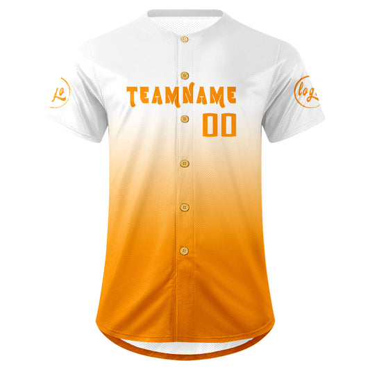 Benutzerdefiniert Weiß Orange Personalisierter Baseball Jersey mit Farbverlauf Team Uniform mit Namen und Nummer