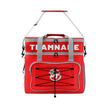 Maßgeschickerte Rot Grau vollflächig bedruckte isolierte Kühltasche mit Doppelwand Wasserdichte 600D Oxford Picknick-Tragetasche für Teamevents & Outdoor-Grillen