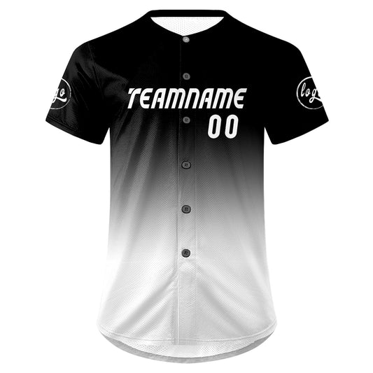 Benutzerdefiniert Schwarz Weiß Personalisierter Baseball Jersey mit Farbverlauf Team Uniform mit Namen und Nummer