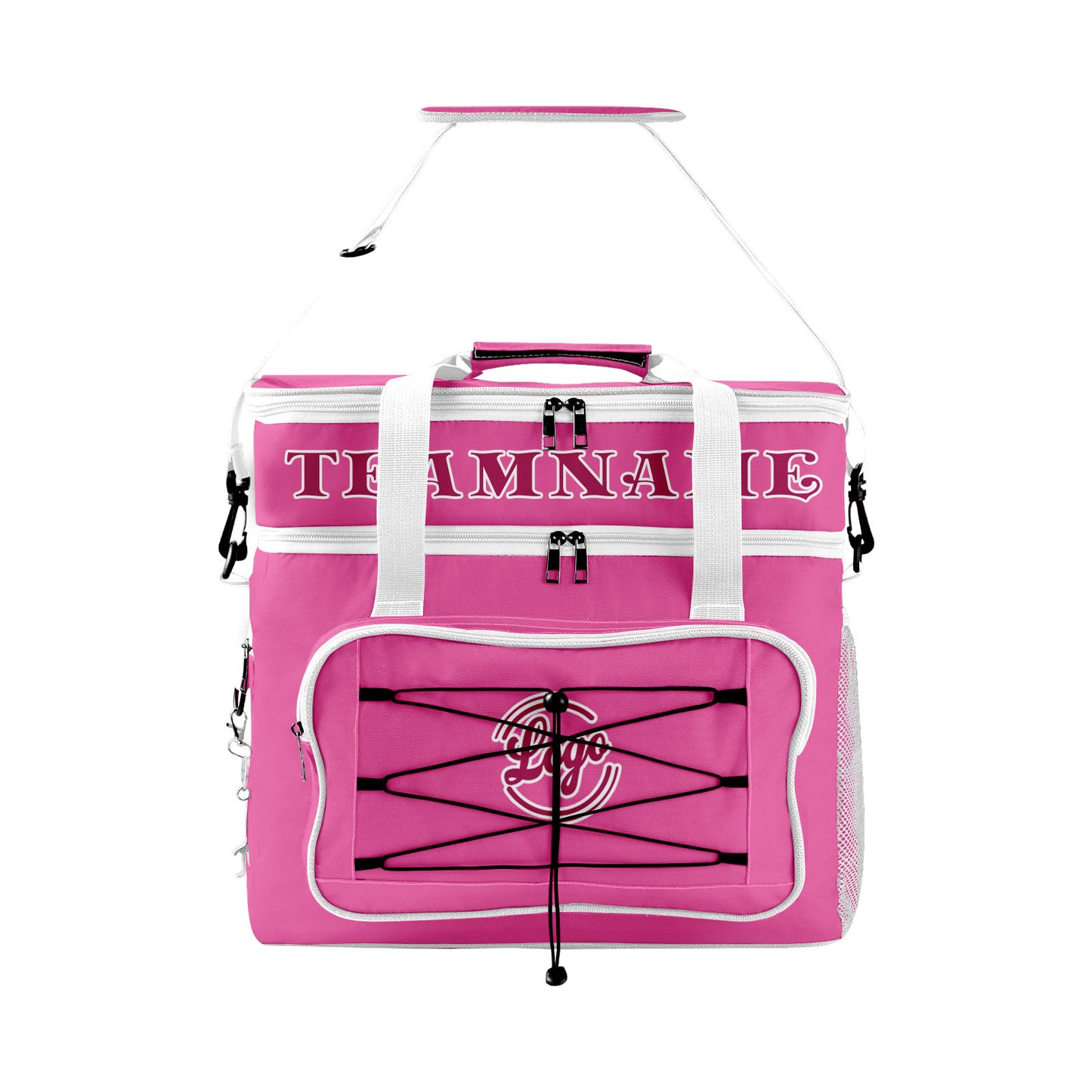 Maßgeschickerte Rosa Weiß vollflächig bedruckte isolierte Kühltasche mit Doppelwand Wasserdichte 600D Oxford Picknick-Tragetasche für Teamevents & Outdoor-Grillen