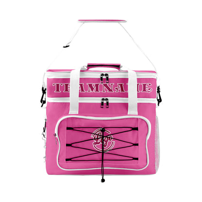 Maßgeschickerte Rosa Weiß vollflächig bedruckte isolierte Kühltasche mit Doppelwand Wasserdichte 600D Oxford Picknick-Tragetasche für Teamevents & Outdoor-Grillen