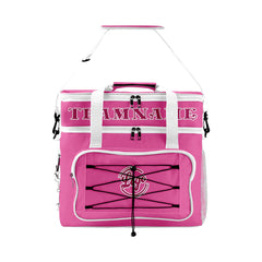 Maßgeschickerte Rosa Weiß vollflächig bedruckte isolierte Kühltasche mit Doppelwand Wasserdichte 600D Oxford Picknick-Tragetasche für Teamevents & Outdoor-Grillen