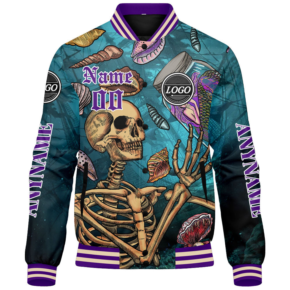 Maßgeschneiderte Blau Lila Letterman Varsity Jacket Individuelle Stickerei Druck nach Ihrem Wunsch