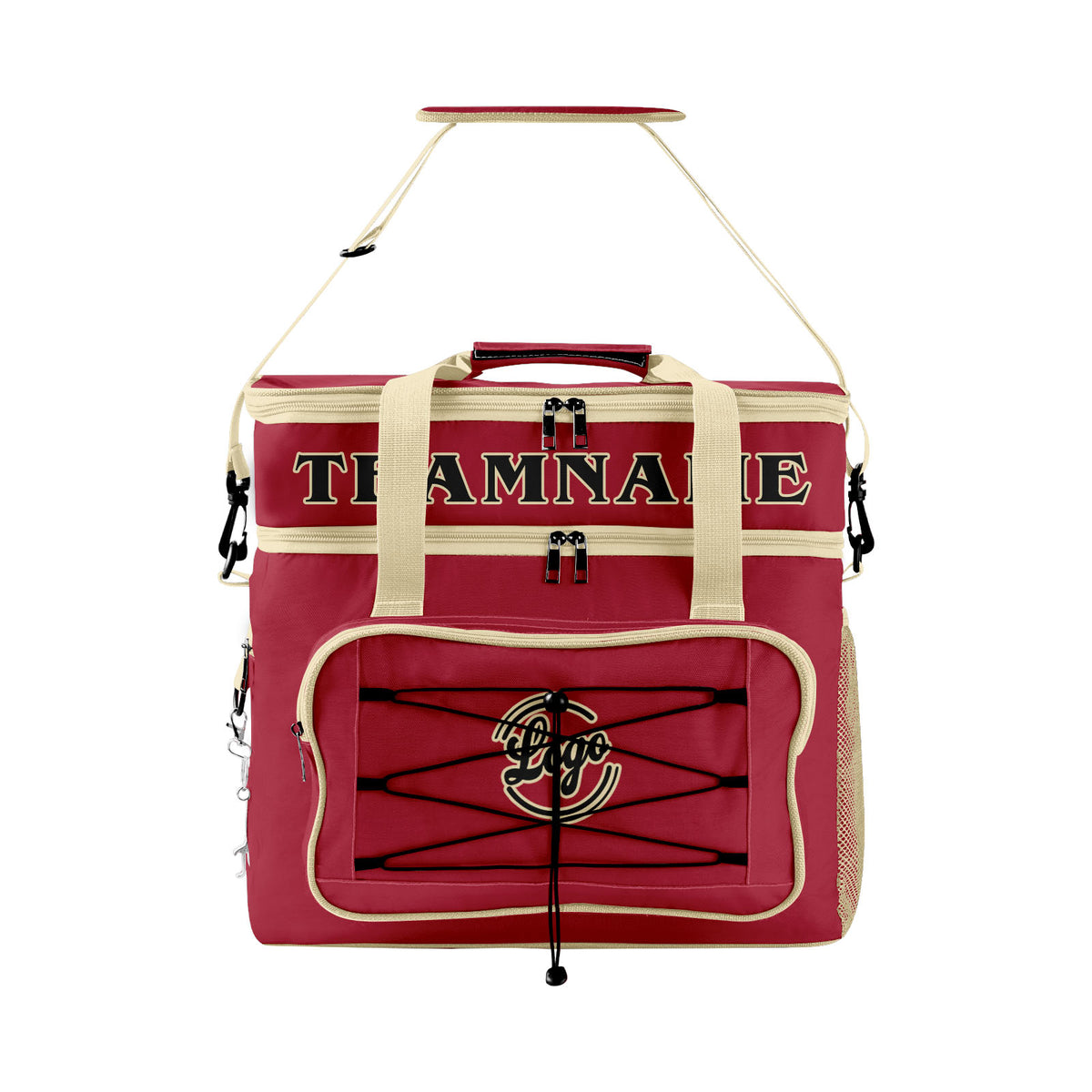 Maßgeschickerte Rot Creme vollflächig bedruckte isolierte Kühltasche mit Doppelwand Wasserdichte 600D Oxford Picknick-Tragetasche für Teamevents & Outdoor-Grillen