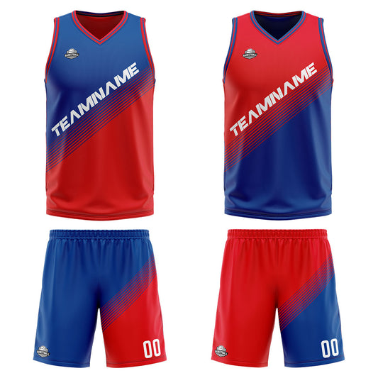 Benutzerdefinierte Blau Rot Reversible Basketball Jersey Personalisierte Print Name Nummer Logo