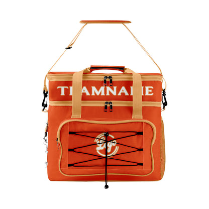 Maßgeschickerte Orange Beige vollflächig bedruckte isolierte Kühltasche mit Doppelwand Wasserdichte 600D Oxford Picknick-Tragetasche für Teamevents & Outdoor-Grillen