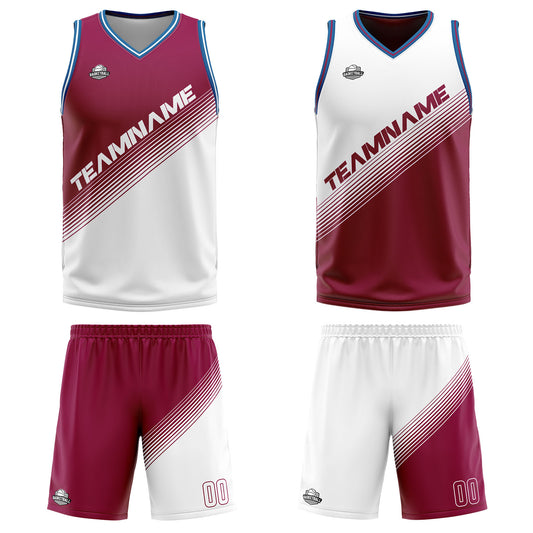 Benutzerdefinierte Rot Weiß Reversible Basketball Jersey Personalisierte Print Name Nummer Logo